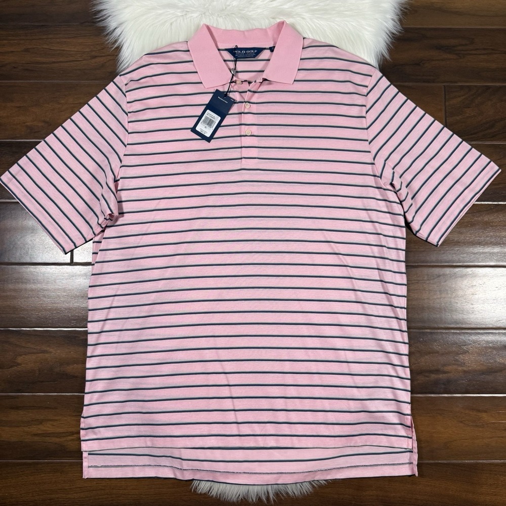 Polo Golf Ralph Lauren Size XL Pink Stripe Short Sleeve Pima Cotton‎ Polo Shirt